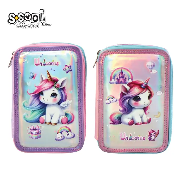 Penar neechipat 3 fermoare, fancy unicorn, 19.5x12x6.5 cm, S-COOL