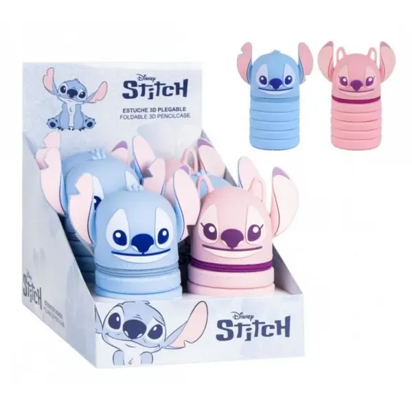 Penar neechipat Cerda 3D Stitch siliconic, extensibil, un compartiment, 6.5x19x6.5 cm,roz albastru