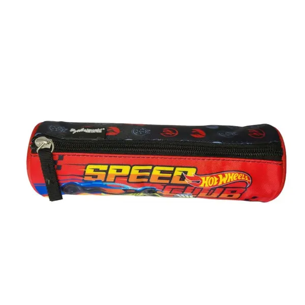Penar neechipat St. Majewski Hot Wheels, 1 compartiment, negru cu rosu, cilindric, 21 x 10 x 7 cm