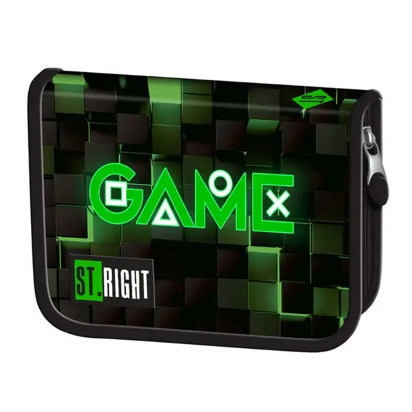 Penar neechipat St. Majewski St. Right Green Game, 1 compartiment, 2 extensii, negru cu verde, 20.5 x 14 x 3.5 cm
