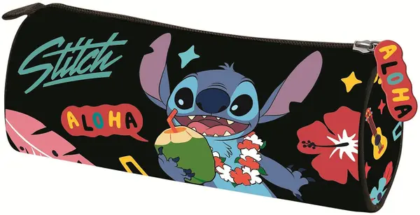 Penar școlar cilindric St. Majewski Stitch - Black Aloha, 1 fermoar