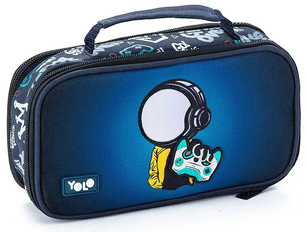 Penar școlar cu mâner YOLO Galactic - Gamer, 2 fermoare