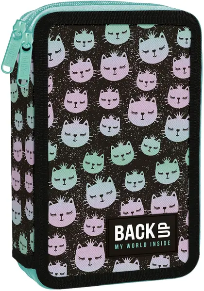 Penar școlar cu rechizite BackUp DW - Rainbow Cat, 2 fermoar
