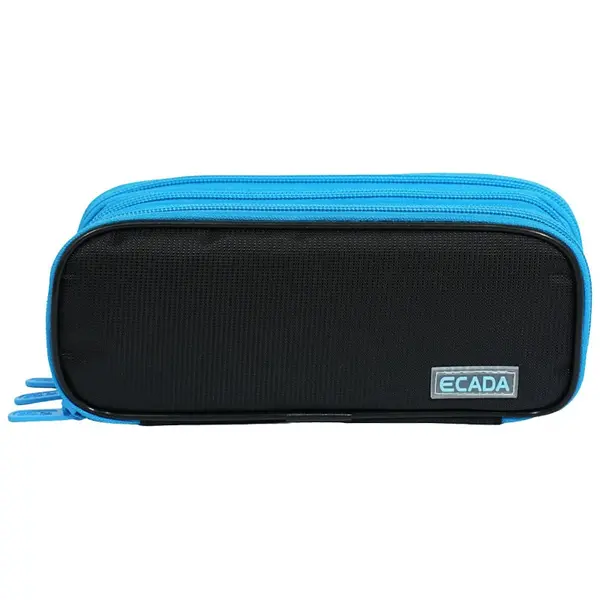 Penar tip etui, 3 fermoare, 20.5x5.5x8.5cm, negru-albastru, 78503, Ecada