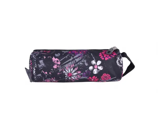 Penar tip etui cu 1 compartiment,model Black Flower,7x22.5x5.5 cm