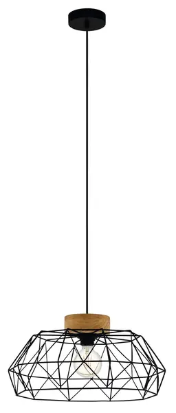 Pendul Eglo - Padstow, E27, Ø45.5 cm, negru/lemn