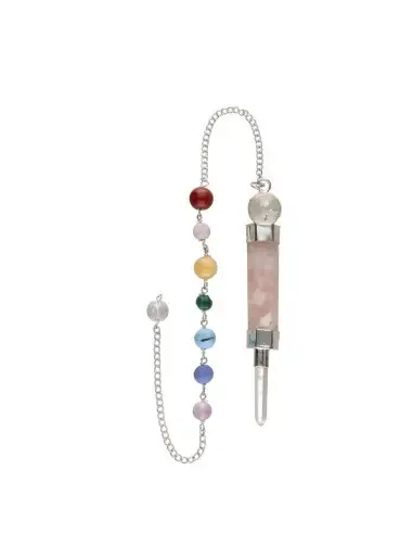 Pendul indian cuart roz cu snur 7 chakre