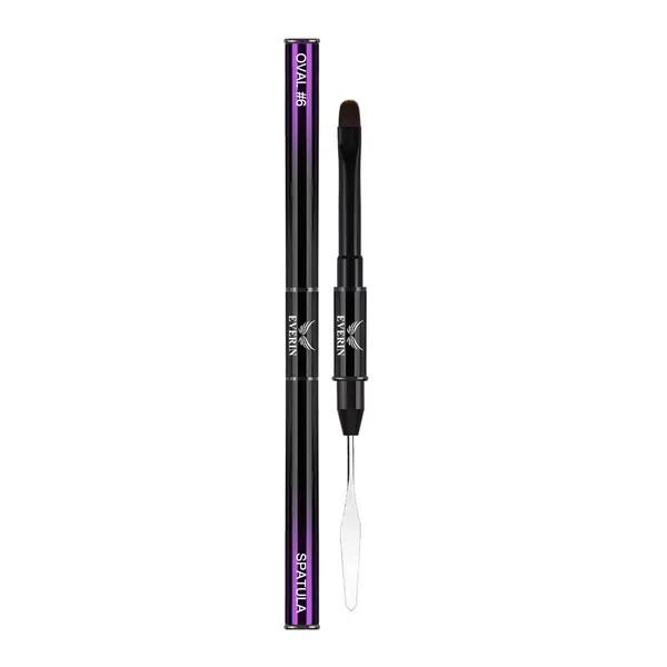 Pensulă Dublă Pro Art Oval 6mm + Spatulă Purple Everin | Pensulă Profesională Acrygel