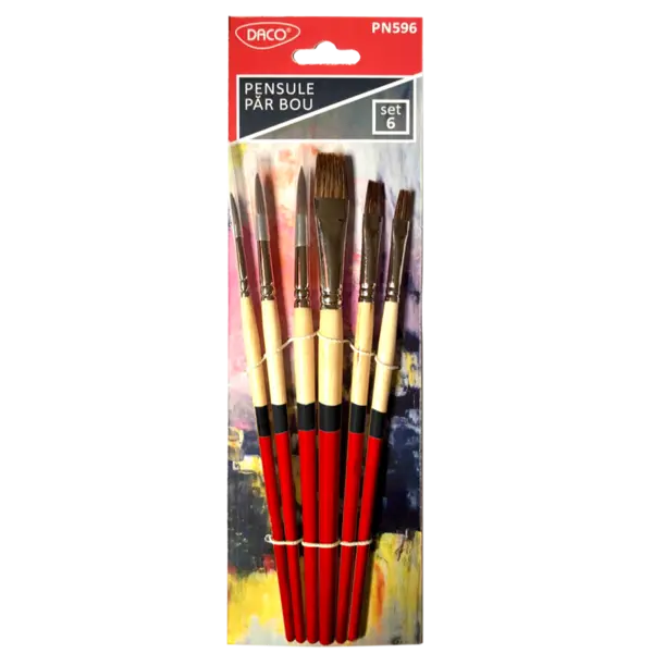 Pensula par bou 6buc/set, nr.2,4,6,8,10,12 varf rotund si drept, Daco