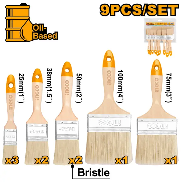Pensule Maner din Lemn Set 9buc