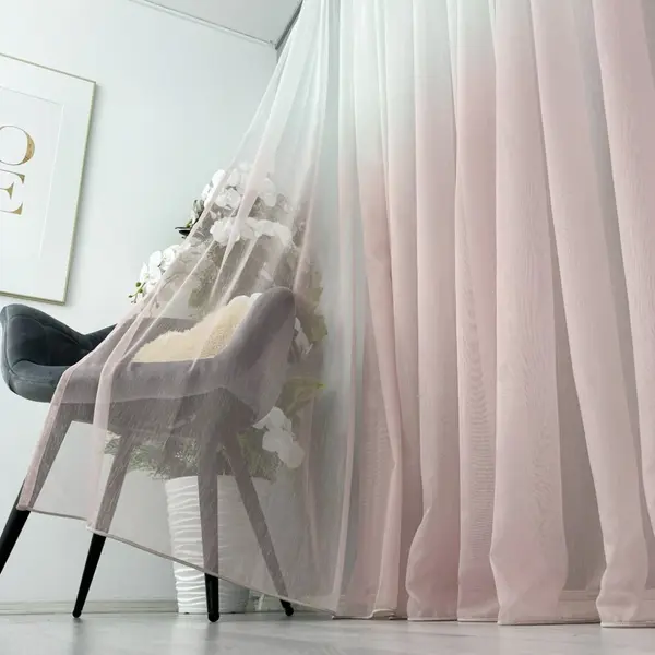 Perdea in Degrade din Fibra tip Bambus, Alb cu Roz, 140cm latime x 260cm inaltime, cu rejansa pt bara