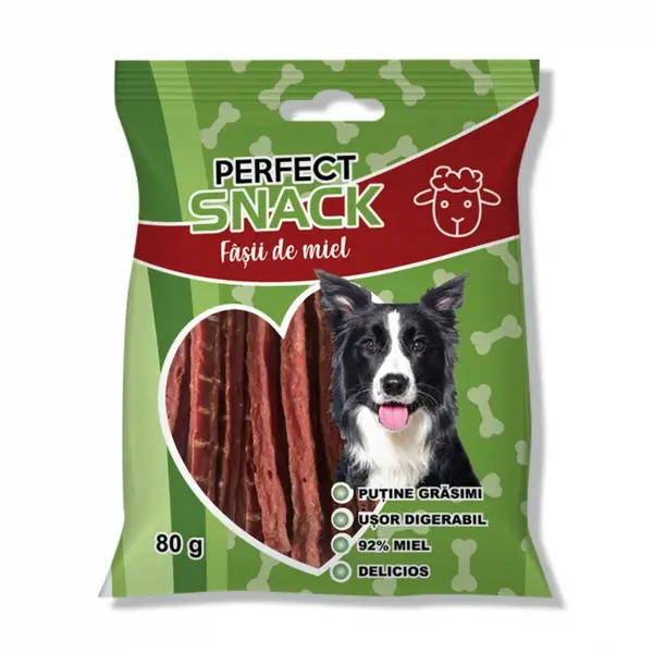 Perfect Snack, recompense delicioase pentru caini, Fasii de miel , 80 g