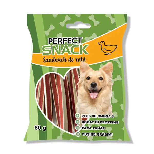Perfect Snack, recompense delicioase pentru caini, Sandwich de rata , 80 g
