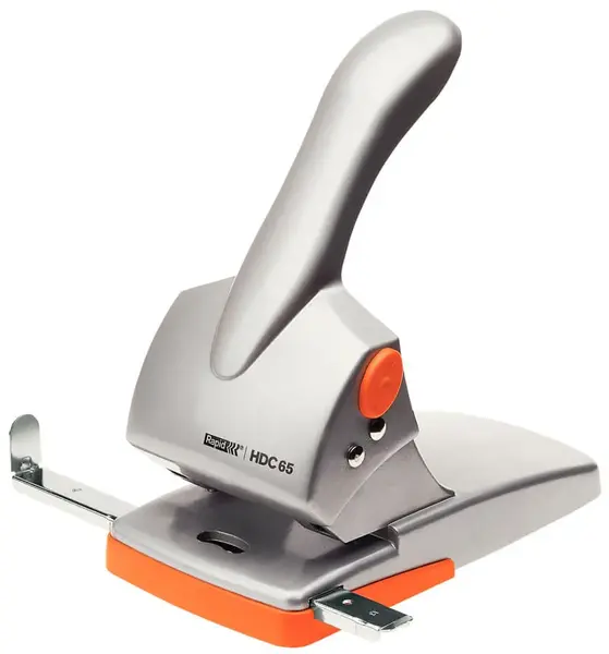 Perforator argintiu portocaliu metalic 2 perforatii 65 coli Rapid Perforator argintiu portocaliu metalic 2 perforatii 65 coli Rapid
