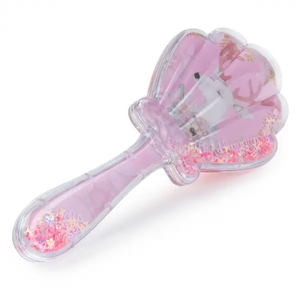 Perie de Par pentru Fetite, cu Dinti Moi, in Forma de Scoica, cu Confetti si Cerb, 19.5 cm - Nurio