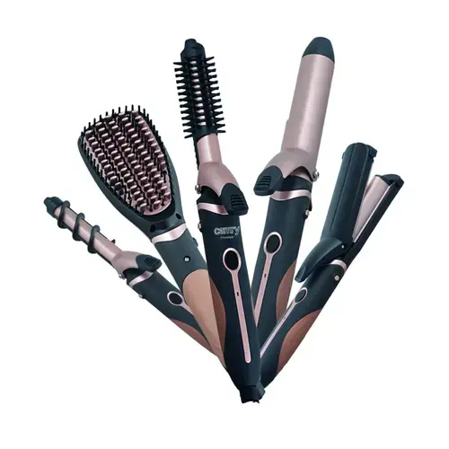 Perie electrica 5 in 1 cu 5 capete, indreptare, ondulare, creare valuri, negru-rose