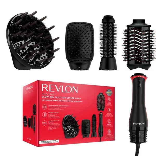 Perie electrica fixa multifunctionala Revlon One-Step Blow-Dry Multi Air Styler 4 in 1 RVDR5373E, 4 capete detasabile, 4 setari de temperatura, pentru toate tipurile si lungimile de par