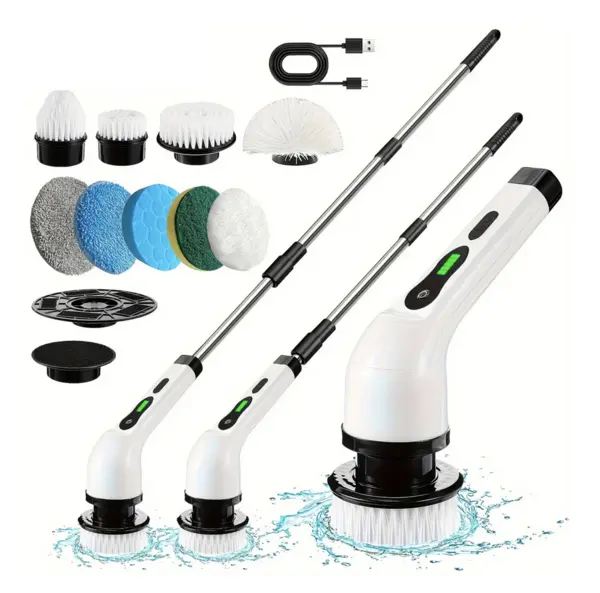 Perie electrica rotativa pentru curatare maner extensibil baterie reincarcabila 9 capete detasabile