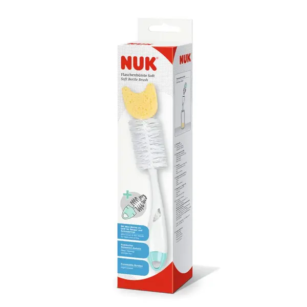 Perie pentru biberoane si suzeta cu burete Nuk 2 in 1 Mint