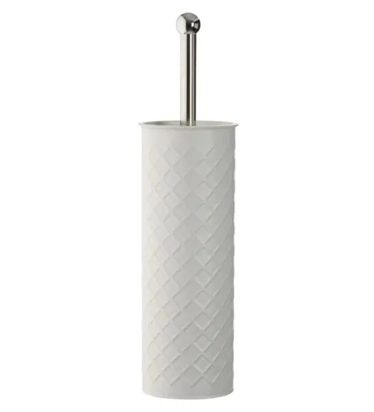 Perie WC cu suport, Metal, Alb, 10x27 cm