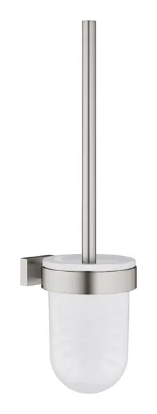 Perie WC Grohe, Essentials Cube Toilet Brush Set, suport perie, fixare ascunsa, sticla, metal, super steel, crom mat