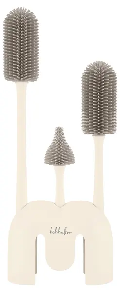 Perii pentru sticle KikkaBoo - Platinum Silicone, 3 bucăți cu suport, Sand