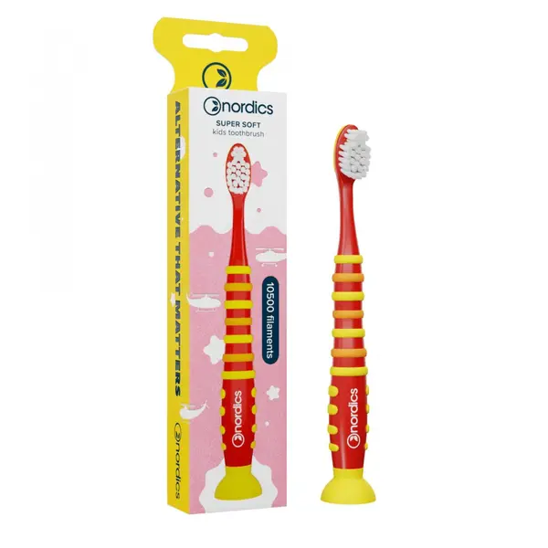 Periuta de dinti copii Premium 10500 filamente super moale rosu Nordics