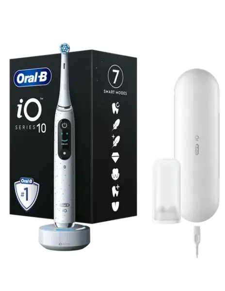 Periuta de dinti electrica Oral-B iO Series 10 Stardust, Bluetooth, Curatare 3D, Inteligenta artificiala, 7 moduri (Alb)