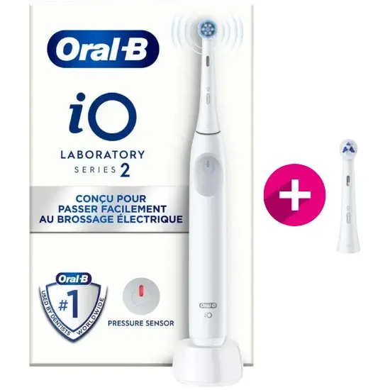 Periuta de dinti electrica Oral-B iO Series 2 White, 3 moduri de curatare, senzor presiune, timer 2 minute, tehnologie iO, baterie Li-Ion, 2 Capete,