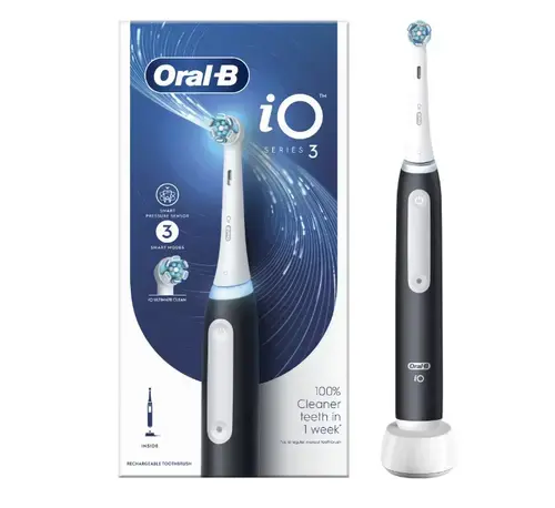 Periuta de dinti electrica Oral-B iO3, 3 moduri periaj, Senzor presiune smart, 1 capat inclus (Negru)
