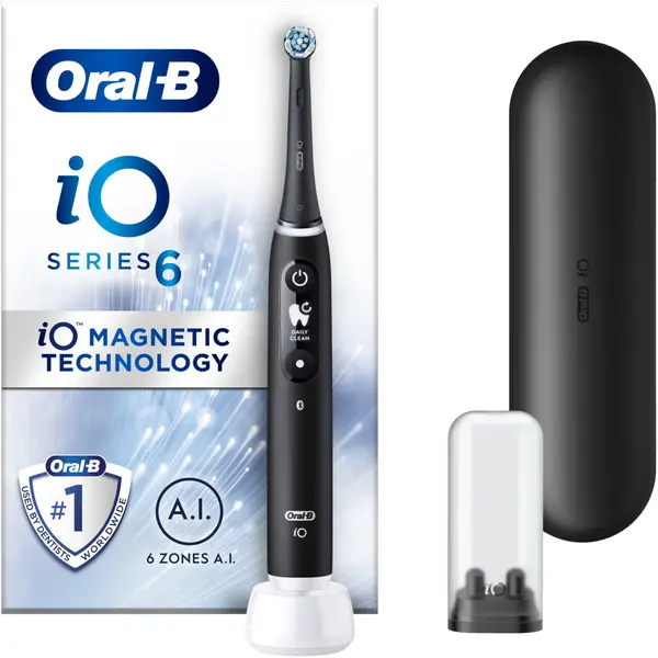 Periuta de dinti electrica Oral-B iO6 cu Tehnologie Magnetica si Micro-Vibratii, Inteligenta artificiala, Display led interactiv, Senzor de presiune