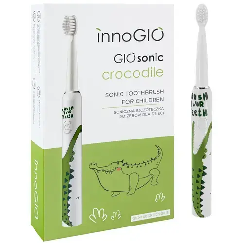 Periuta de dinti electrica pentru copii Luka GIOsonic Crocodile, 4 capete de schimb, 3 moduri de functionare, Verde