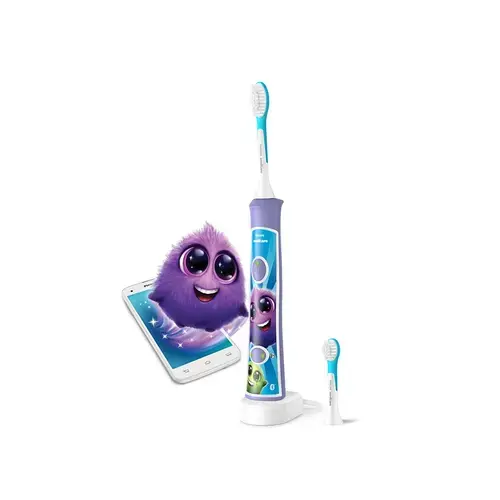 Periuta de dinti electrica pentru copii Philips Sonicare HX6322/12, 2 moduri de periaj, 2 niveluri de intensitate, 62.000 miscari/minut, contine 2 capete de periere: pentru 3 si 7 ani, 8 stikere, conectare aplicatie Philips Sonicare for Kids (Mov)