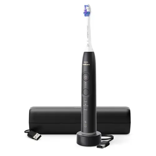 Periuta de dinti electrica Philips Seria 6500 HX7411/02, 62000 miscari/minut, Senzor presiune, 3 moduri periaj, Husa calatorie, 1 capat inclus (Negru)