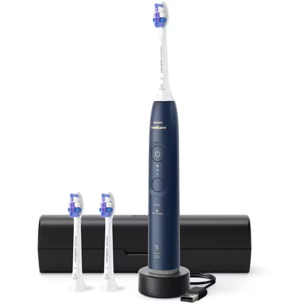 Periuta de dinti electrica Philips Sonicare 6100 HX7403/01, 62000 miscari/min, 2 moduri, 3 trepte intensitate, Alerta presiune, Memento BrushSync, Temporizator 2 min, 3 capete, Albastru inchis