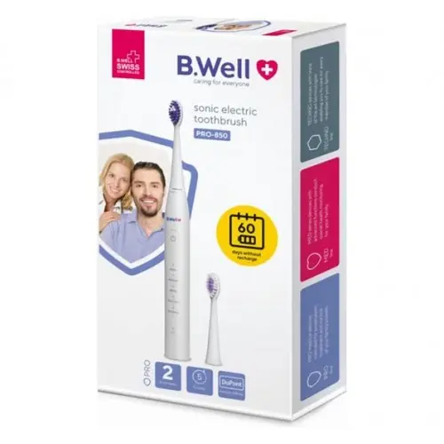 Periuta electrica sonica alba 5 tip.operare, 2 capete B.Well USB PRO-850 Zephyr Labs