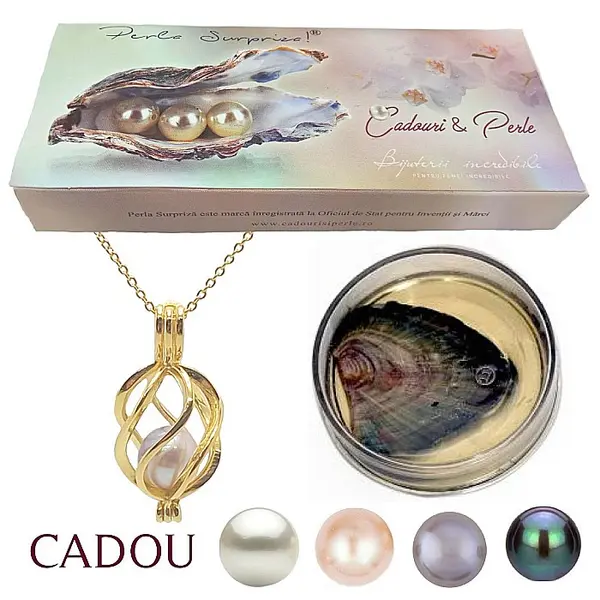 Perla Surpriza, Set Argint Placat cu Aur de 14 k si Perle Naturale