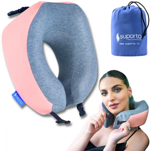 Perna de calatorie roz Suporto Travel Companion din spuma cu memorie