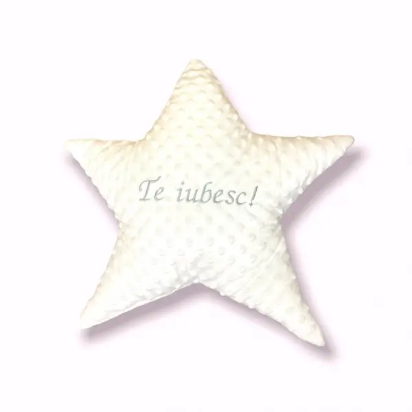 Perna decorativa personalizata Steluta din plus minky alb
