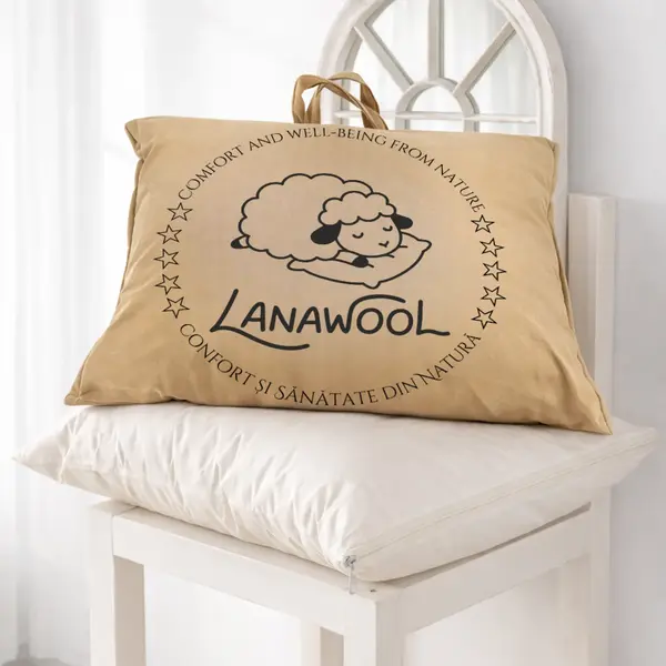 Perna Lana Merino 100% LanaWool 70x70 cm Fermitate Medie 1000 g Exterior Bumbac OekoTex Clasa 1 cu Fermoar, Alb Alb, 70X70 cm, Medie 1000g
