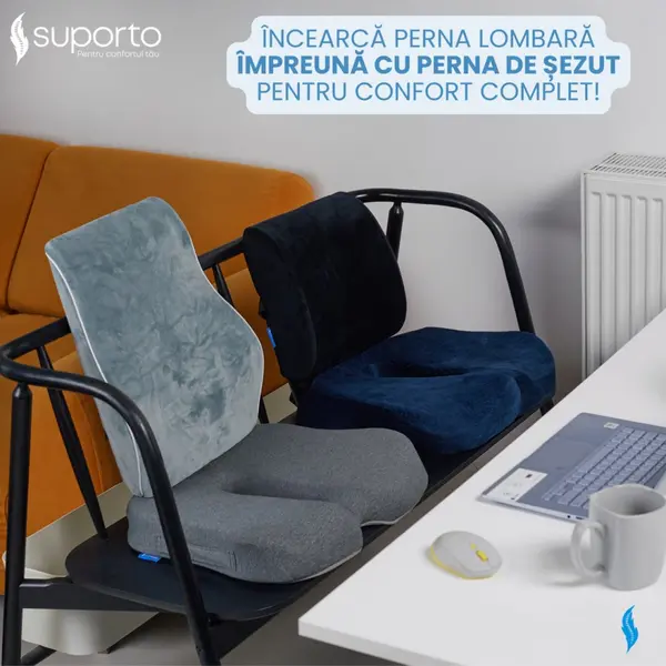 Perna lombara din spuma cu memorie Suporto Slim Neagra