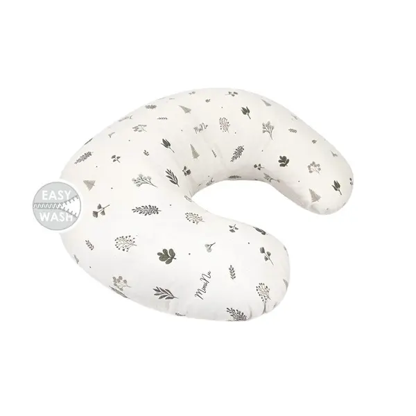 Perna pentru alaptat, MimiNu, Din bumbac certificat Oeko Tex Standard 100, Cu husa detasabila, Cu fermoar securizat, Circumferinta 155 cm, Leaves
