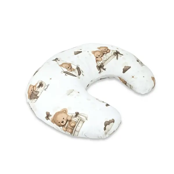 Perna pentru alaptat, MimiNu, Din bumbac certificat Oeko Tex Standard 100, Cu husa detasabila, Cu fermoar securizat, Circumferinta 155 cm, Tedy bear dreams beige