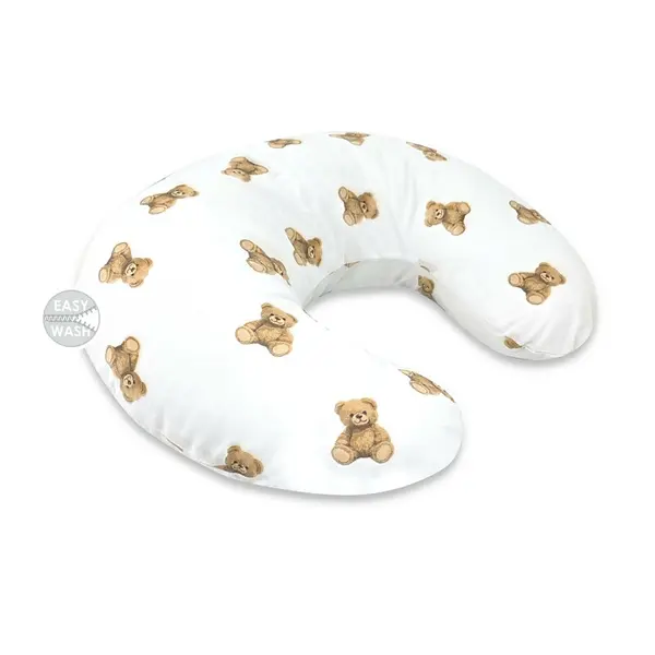 Perna pentru alaptat, Qmini, Din bumbac certificat Oeko Tex Standard 100, Cu husa detasabila, Cu fermoar securizat, Circumferinta 155 cm, Teddy Toys