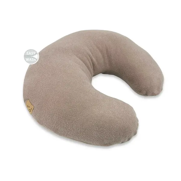 Perna pentru alaptat, Qmini, Din tricot termo-terry din bambus, Cu husa detasabila, Cu fermoar securizat, Circumferinta 155 cm, Din material certificat Oeko Tex Standard 100, Mocha