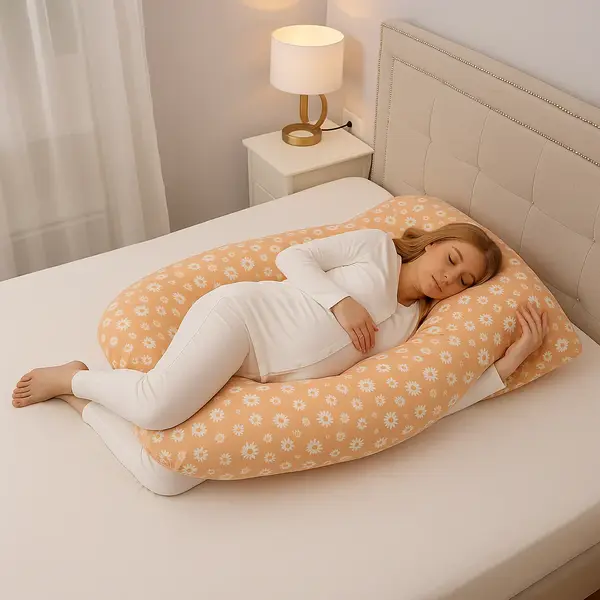 Pernă pentru Gravide 3 în 1 TWINDECO Maxim Alb cu Flori, 100% BUMBAC ORGANIC