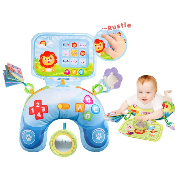 Perna Tummy-Time - Carti Textile, Jucarii Senzoriale si sunete - albastru