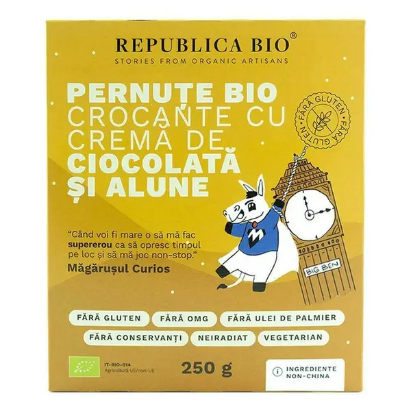 Pernute Bio crocante cu crema de ciocolata si alune FARA GLUTEN Republica BIO, bio, 250 g