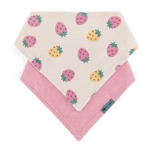 Petite&Mars Bandana Luke 3m+ bavețică Beige Strawberies&Dusty Rose 2 buc