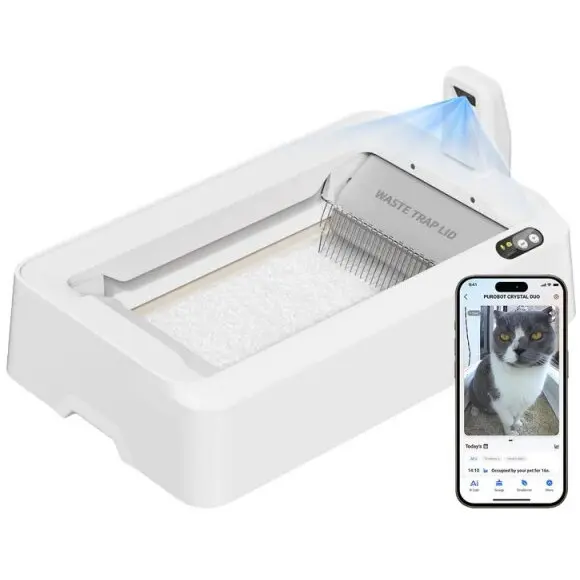 PETKIT Litiera pentru pisici Petkit Purobot Crystal Duo cu camera, cu autocuratare, Alba